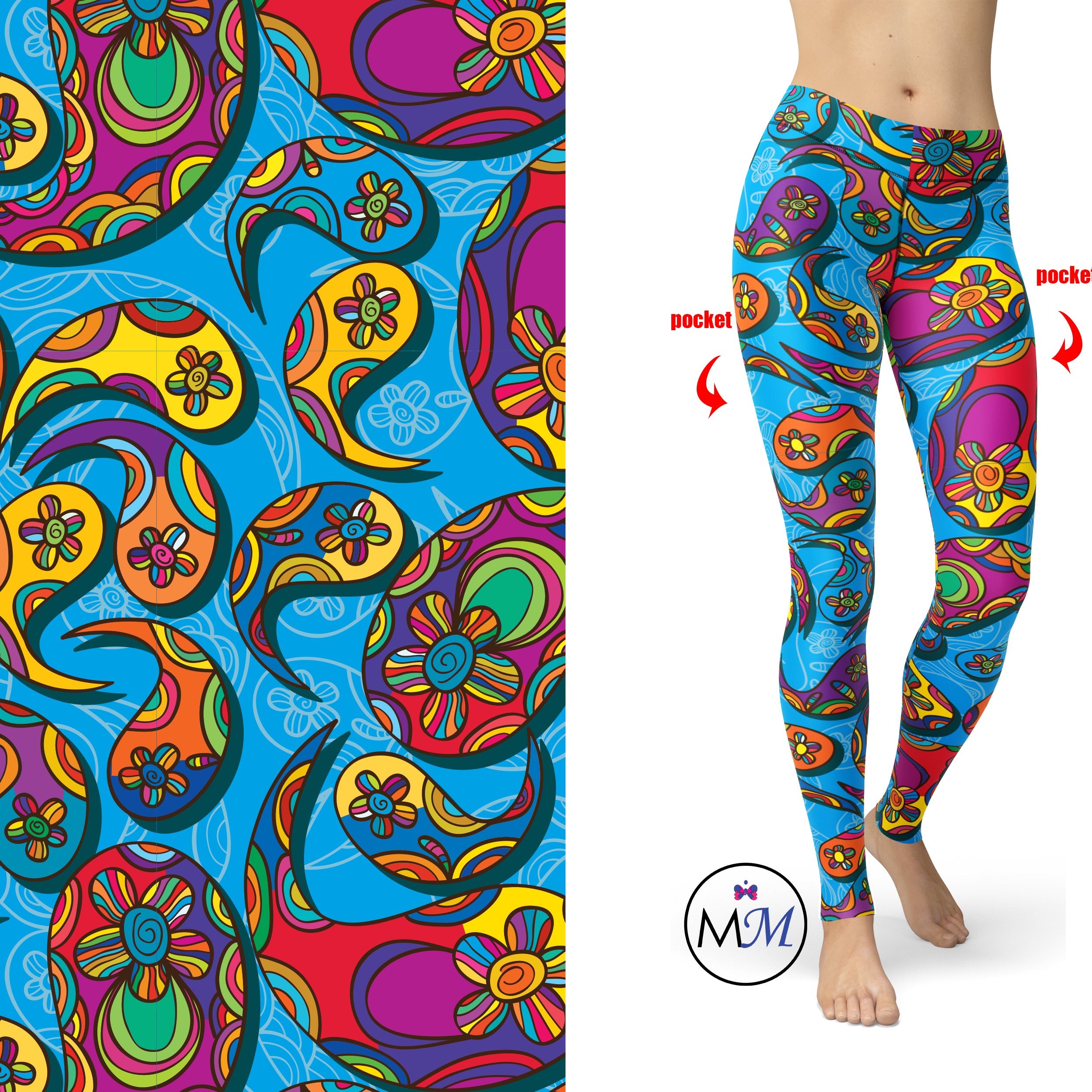 Paisley Pattern Renaissance Teal Orange Leggings