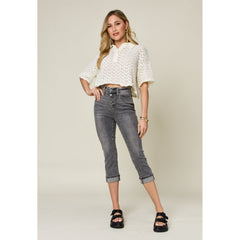 Judy Blue Full Size Button Fly High Waist Cuffed Capris