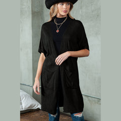 Black Dolman Half Sleeve Pocketed Long Cardigan