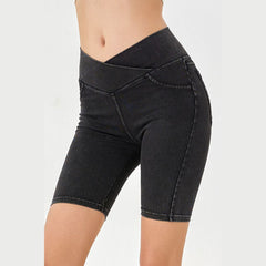 Basic Bae Asymmetrical Waist Denim Shorts with Pockets