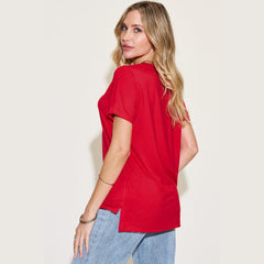 Basic Bae Full Size V-Neck High-Low T-Shirt