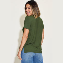 Basic Bae Full Size V-Neck High-Low T-Shirt