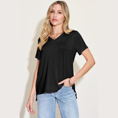 Basic Bae Bamboo Full Size V-Neck High-Low T-Shirt
