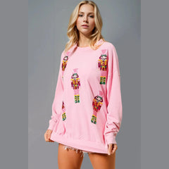 Double Take Sequin Nutcracker Round Neck Long Sleeve Sweatshirt