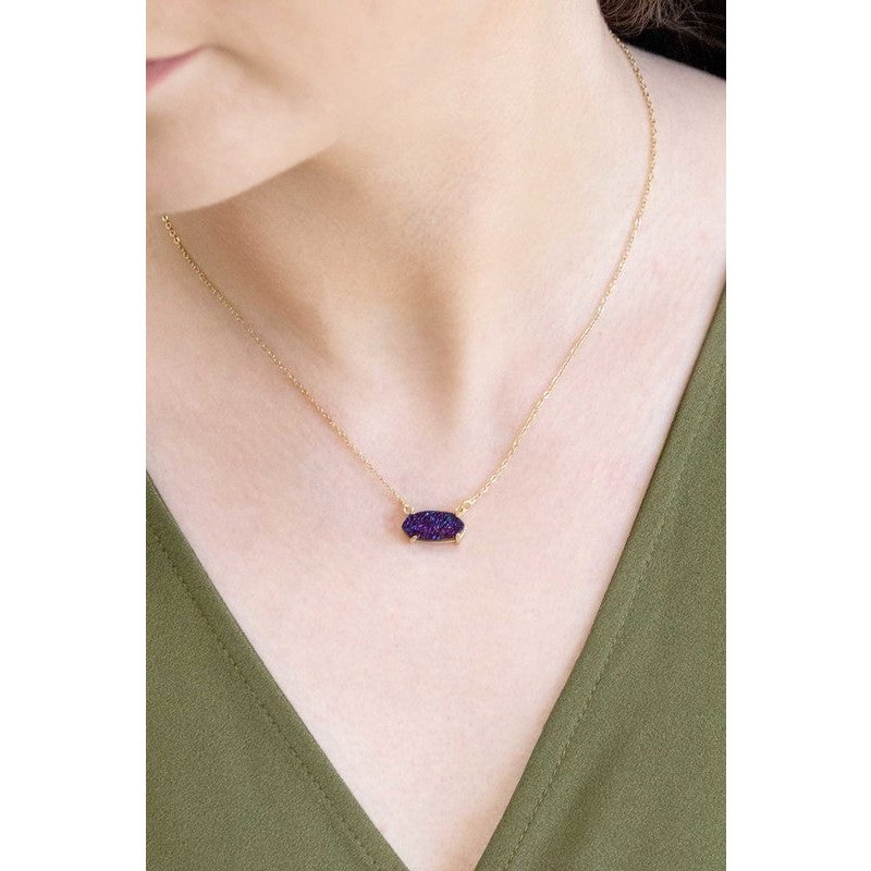 14k Gold Plated Druzy Necklace in Cosmos, and Slate