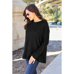 Basic Bae Full Size Ribbed Round Neck Long Sleeve Knit Top