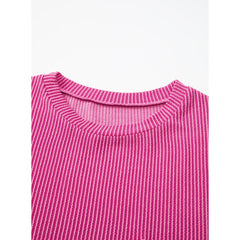 Turquoise Crinkle Rib Knit Pocketed LoS-L = OSe Fit Crew Neck T Shirt