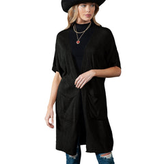 Black Dolman Half Sleeve Pocketed Long Cardigan