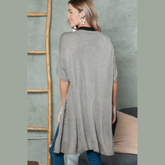 Black Dolman Half Sleeve Pocketed Long Cardigan