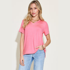 Basic Bae Full Size V-Neck High-Low T-Shirt