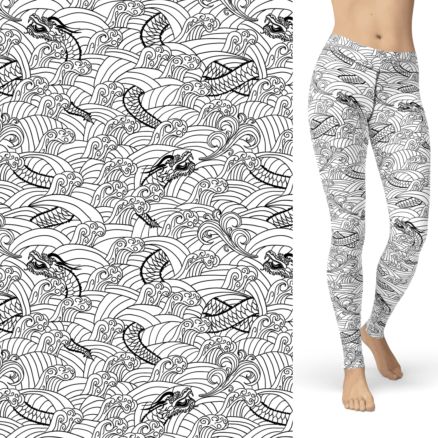 Dragon Coloring Book Leggings with Side Pocket
