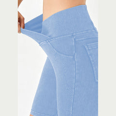 Basic Bae Asymmetrical Waist Denim Shorts with Pockets