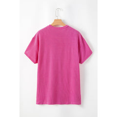 Turquoise Crinkle Rib Knit Pocketed LoS-L = OSe Fit Crew Neck T Shirt