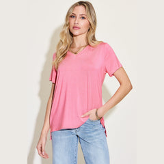 Basic Bae Full Size V-Neck High-Low T-Shirt