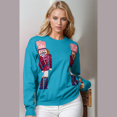 Double Take Full Size Nutcracker Sequin Long Sleeve Sweater
