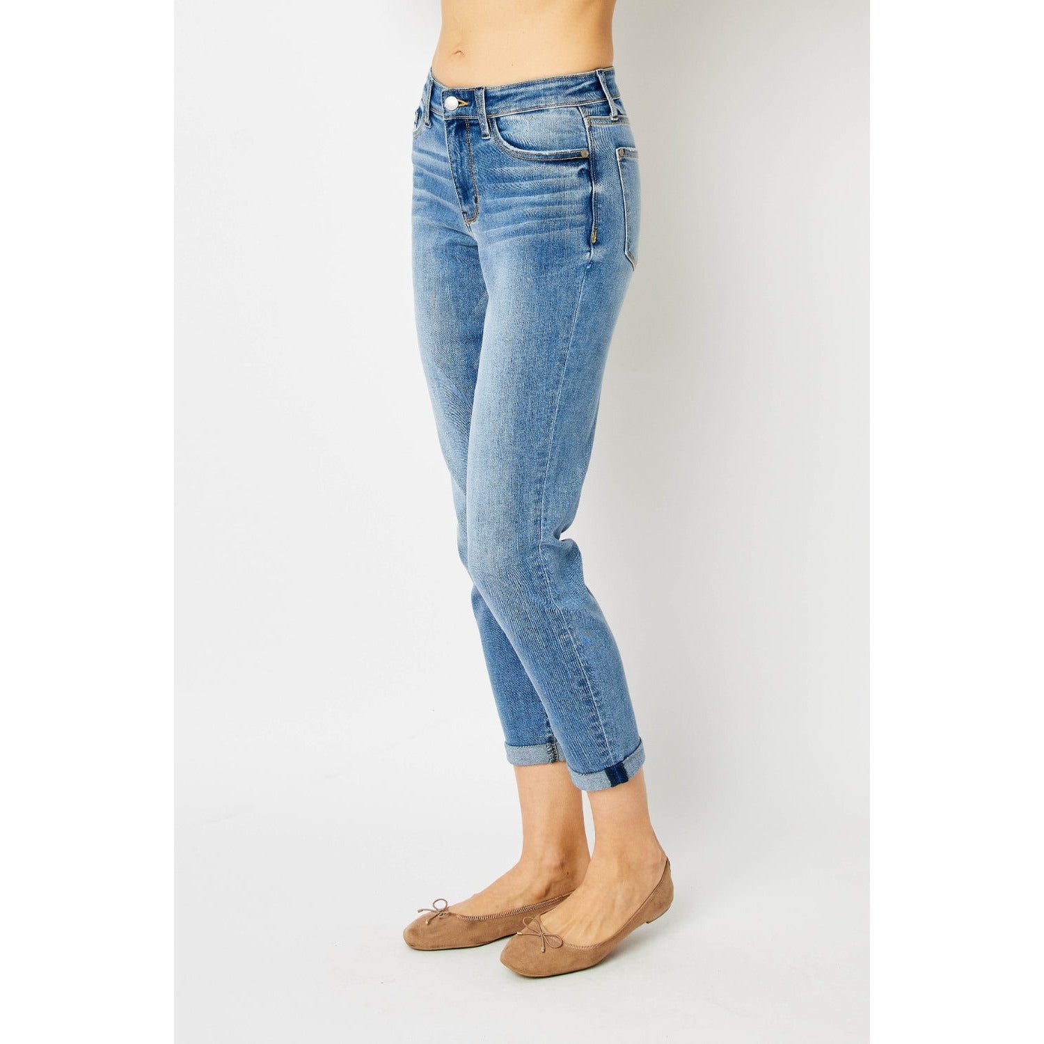Judy Blue Full Size Cuffed Hem Low Waist Slim Jeans