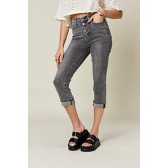 Judy Blue Full Size Button Fly High Waist Cuffed Capris