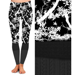Black White Tree Faux Leg Warmers - Leggings with Pockets