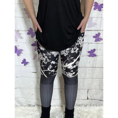 Black White Tree Faux Leg Warmers - Leggings with Pockets