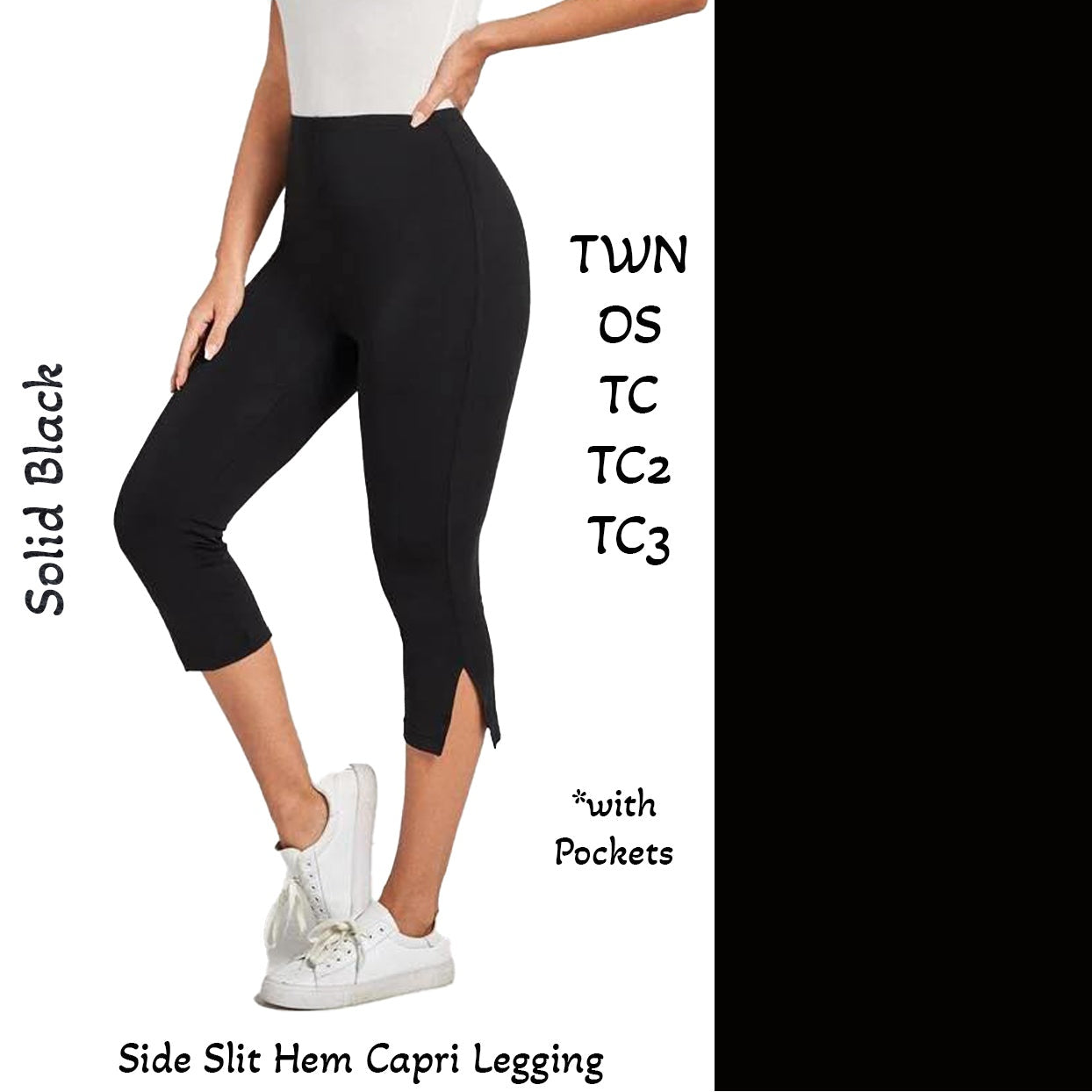 Black Side Slit Capri with Pockets