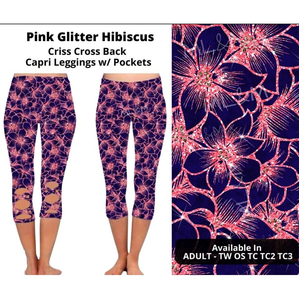 Pink Glitter Hibiscus Criss Cross Capri
