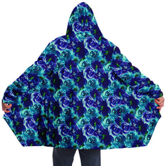 Turquoise Blue Watercolor Roses Microfleece Cloak - Custom