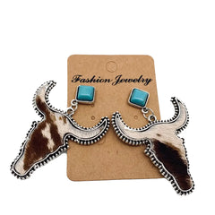 Western Style Cowhide Cowhead Shape Stud Earrings