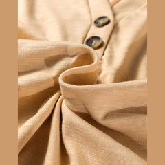 Racing Red Casual Button V Neck Long Sleeve Top