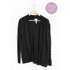 Women's Plus Long Sleeves Open Front Double Pocket Cable Knit Cardigan