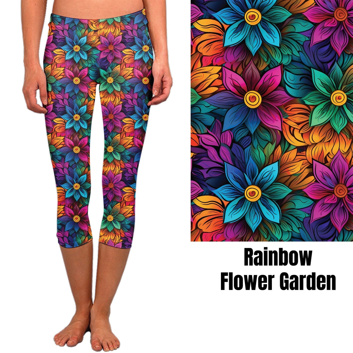 Rainbow Floral Garden Capris with Pockets