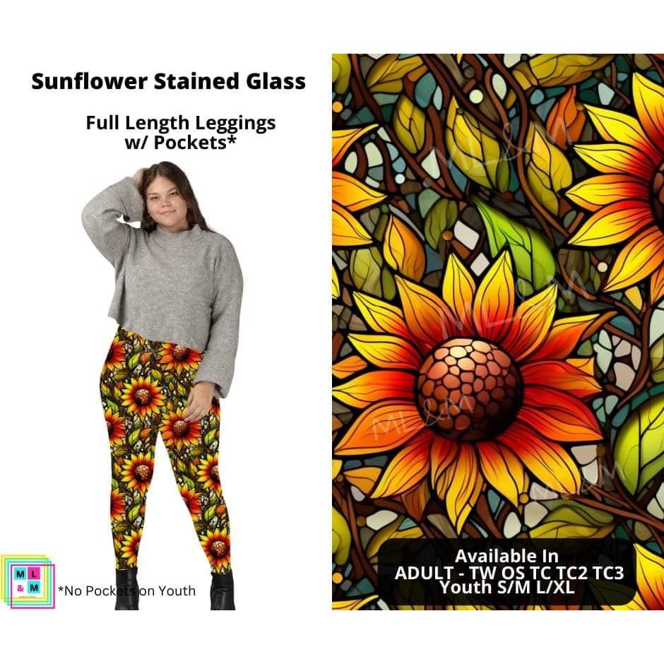 Sunflower Stained Glass Full Length Leggings w/ Pockets
