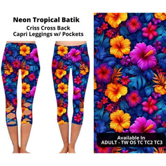 Neon Tropical Batik Criss Cross Capri w/ Pockets