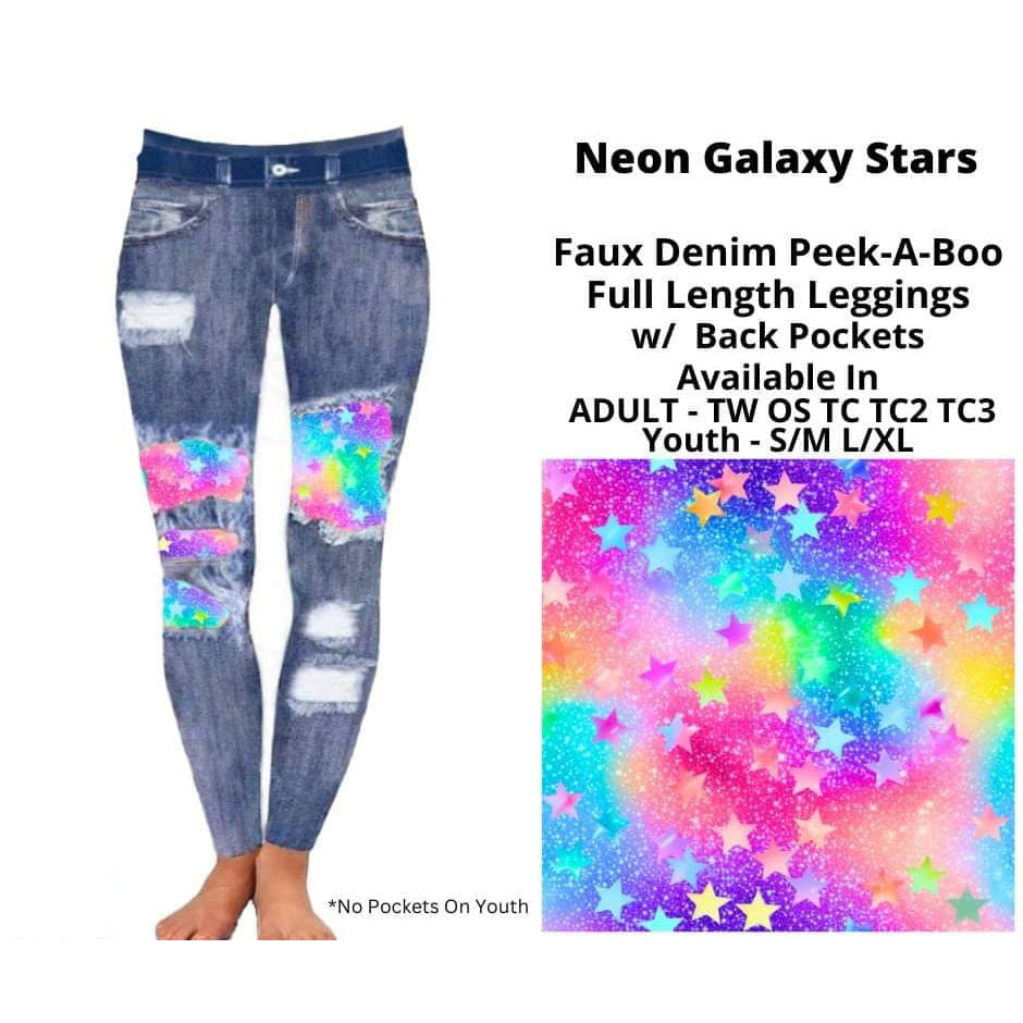 Neon Galaxy Stars Faux Denim Full Length Leggings 1