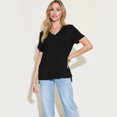 Basic Bae Full Size V-Neck High-Low T-Shirt