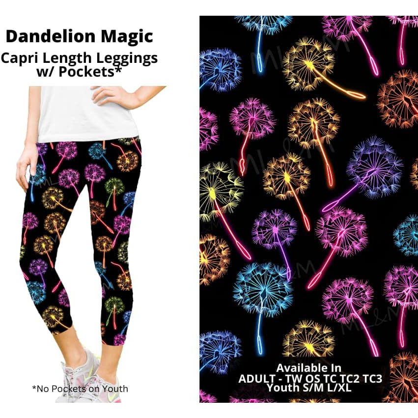 Dandelion Magic Capri Length Leggings w/ Pockets