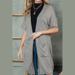 Black Dolman Half Sleeve Pocketed Long Cardigan