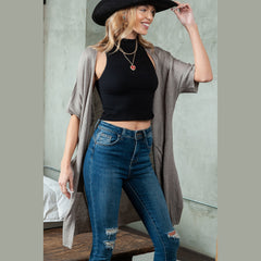 Black Dolman Half Sleeve Pocketed Long Cardigan