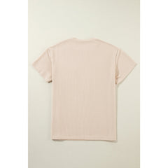 Turquoise Crinkle Rib Knit Pocketed LoS-L = OSe Fit Crew Neck T Shirt