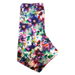 Watercolor Wildflowers Capri Leggings with Pockets