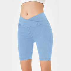 Basic Bae Asymmetrical Waist Denim Shorts with Pockets
