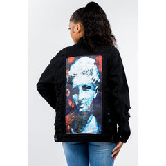 American Bazi Full Size Button Up Distressed Denim Jacket