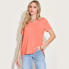 Basic Bae Bamboo Full Size V-Neck High-Low T-Shirt