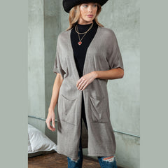 Black Dolman Half Sleeve Pocketed Long Cardigan