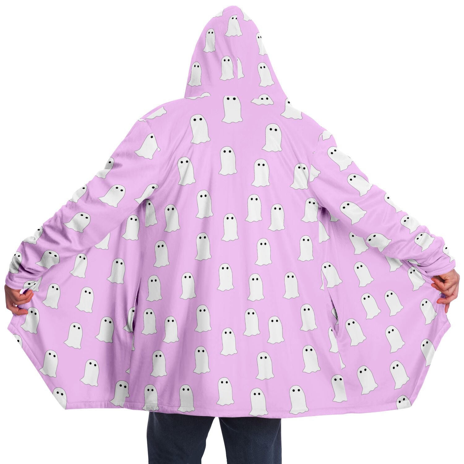 White Ghost Pink Microfleece Cloak - Custom