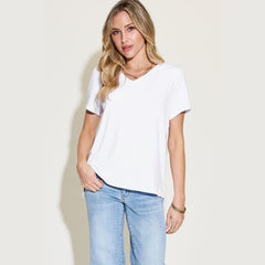 Basic Bae Full Size V-Neck High-Low T-Shirt