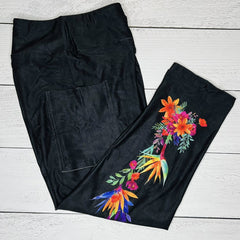 Tropical Flowers Leggings Bird of Paradise Neon Full with Pockets