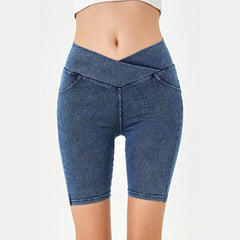 Basic Bae Asymmetrical Waist Denim Shorts with Pockets