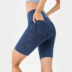 Basic Bae Asymmetrical Waist Denim Shorts with Pockets