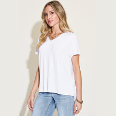 Basic Bae Full Size V-Neck High-Low T-Shirt