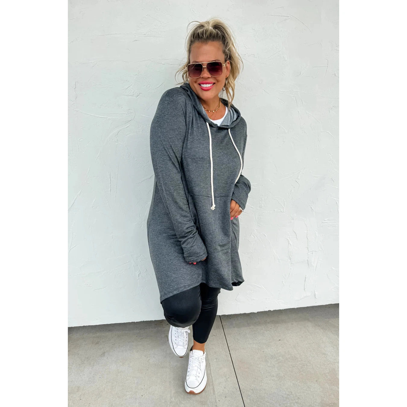 Lightweight Long Hoodie in Charcoal Gray